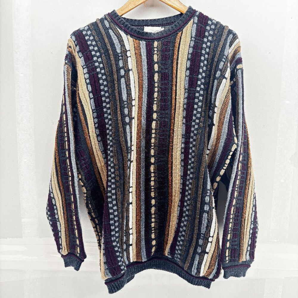 La Vane New York‎ Coogi Style Pull Over Textured Purple Blue Sweater Size XL